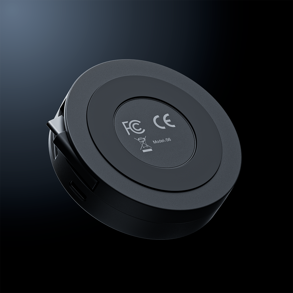 Bottom view of the SIWIQU S6 Pocket Hub showing the anti-slip base and FC CE safety certification markings.