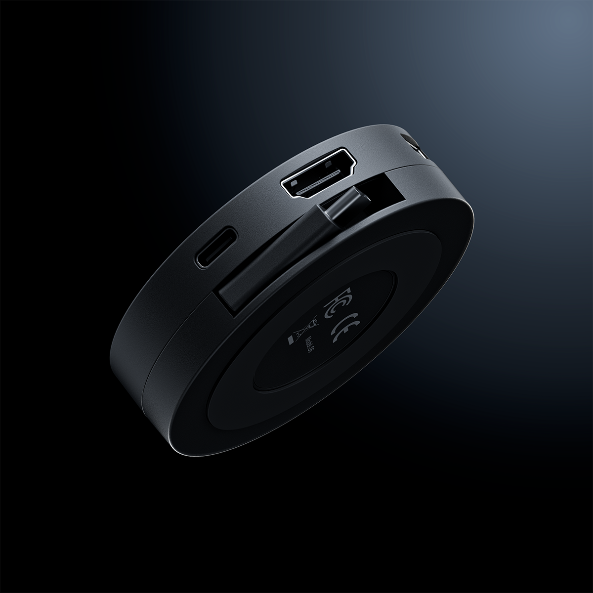 Side view of the SIWIQU S6 docking station highlighting the HDMI output port, USB-C PD input port, and retractable cable groove.