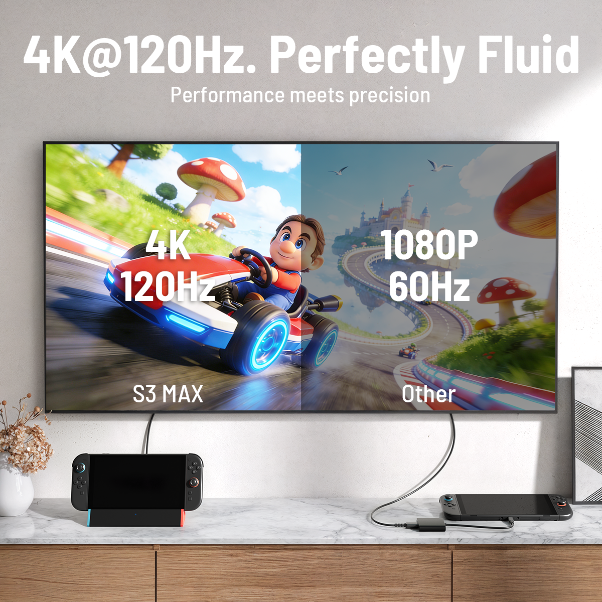 Antank S3 MAX dock supports 4K@120Hz output, delivering smooth, high-quality visuals for Switch 2.