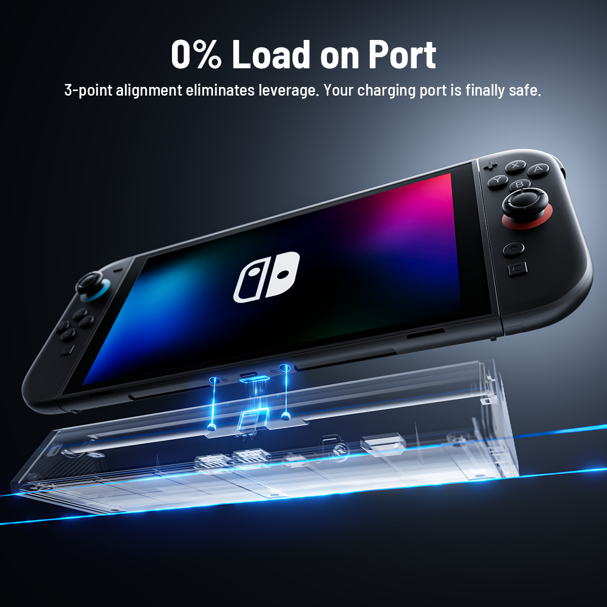 Antank S3 MAX dock with 3-point alignment, eliminating port stress to protect your Switch 2 charging port.